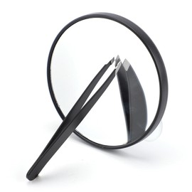 Stainless Steel Tweezers 10X Magnifying Mirror Kit Tools For Man Women Facial Hair Eyebrow Chin(2 Pcs,Black).