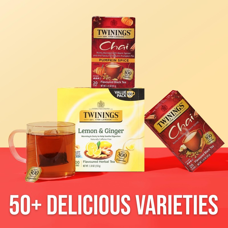 Twinings Pumpkin Spice Chai Black Tea Individually Wrapped Bags, 20
