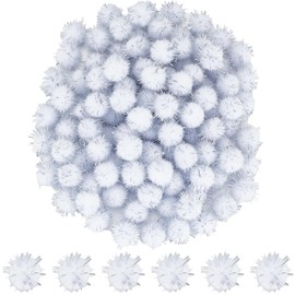 SUNNYCLUE Pack of 120 Sparkling Pom Poms Glitter Balls Pompoms Bulk Pack 15 mm White Fibre Soft Fluffy Decoration Round Fluffy Tinsel Balls Glitter Pompoms for DIY Crafts Cat