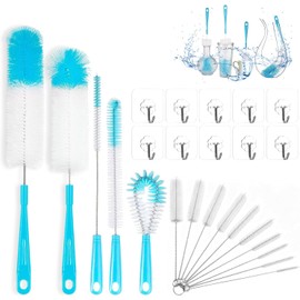 RENDIN 8 Piezas Cepillo para Lavar Popotes,para La Limpieza de Todo Tipo de Botellas,Tapones, Tarros,etc (Azul-25 Piezas)