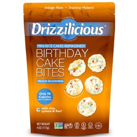 Drizzilicious - Mini Tortas de Arroz Sabor Pastel de Cumpleaños - Crujientes de Arroz, Aperitivo Saludable para Adultos y Niños, Tortas d...
