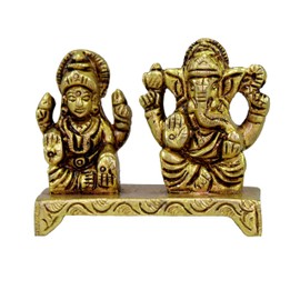 eSplanade - Brass Laxmi Ganesh Idol | Ganesha Lakshmi Religious Figurine Hindu God Sculpture Murti Statue | Diwali/ Workplace/ Office - 2 Inches Height