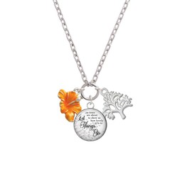 Delight Jewelry Silvertone Hot Orange Hibiscus Flower - Let Things Go Fall Zoey Charm Necklace, 28"