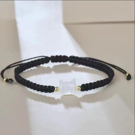 Lucky Cat Bracelet: Adjustable Black String Rope Braided Bracelet for Protection, Friendship, Men's Bracelet, Perfect Matching Couples, Best Friend Bracelet for Men Womens Brother sister (white)