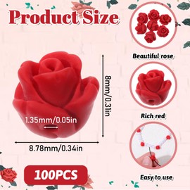 100 PCS Red Rose Cinnabar Beads, 8mm Detailed Carved Flower Loose Charm Flower Carving Loose Beads, Rose Flowers Looses Bead Red Charms for Jewelry Making Wedding Party Anniversary Favor Gifts