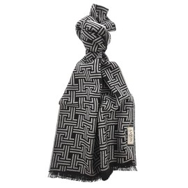 Lanvin Soft Luxurious 100% Wool Blck/White Fringe Scarf for Mens