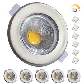 Wondlumi Set of 6 LED Recessed Spotlights, Dimmable, 10 W LED Spotlights, 230 V, Round, Brushed Stainless Steel Ceiling Spotlights, 4000 K, Neutral White, 850 lm, 65-88 mm, Hole Size for Kitchen