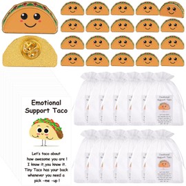 20 Sets Emotion Support Gift- Positive Support Taco Lapel Pin Cute Funny Enamel Brooch Pins with Taco Encouragement Cards Than You Appreciation Gifts for Coworkers Employee Motivational Cheer Up Gift