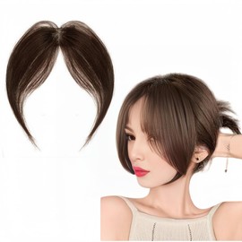 AYunhe Clip In Baby Hair Air Bang Natural Human Hair Side Bangs Invisible Edge Replacement Fringe Forehead Hairline For Women Glueless Hair Extensions (Dark Brown, Lace 4x6 cm)