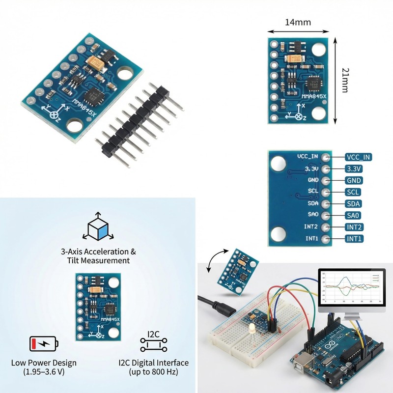 JESSINIE 5pcs MMA8452 3‑Axis MEMS Accelerometer Sensor Module, 1.95–3.6 V,