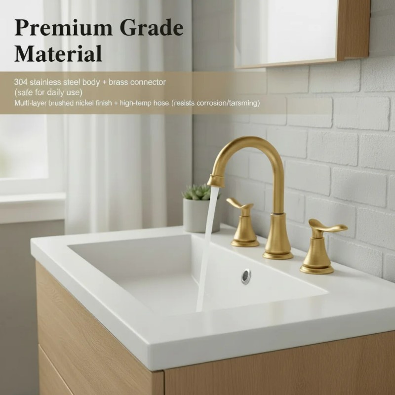 Bathroom Sink Faucet 2 Handle 8 Inch Widespread Deck Mounted