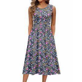 Zeagoo Women Spring Summer Dress 2025 Casual Loose Sleeveless Tank Midi Sundress with Pockets Floral Print Aline Flowy Swing Beach Sundresses