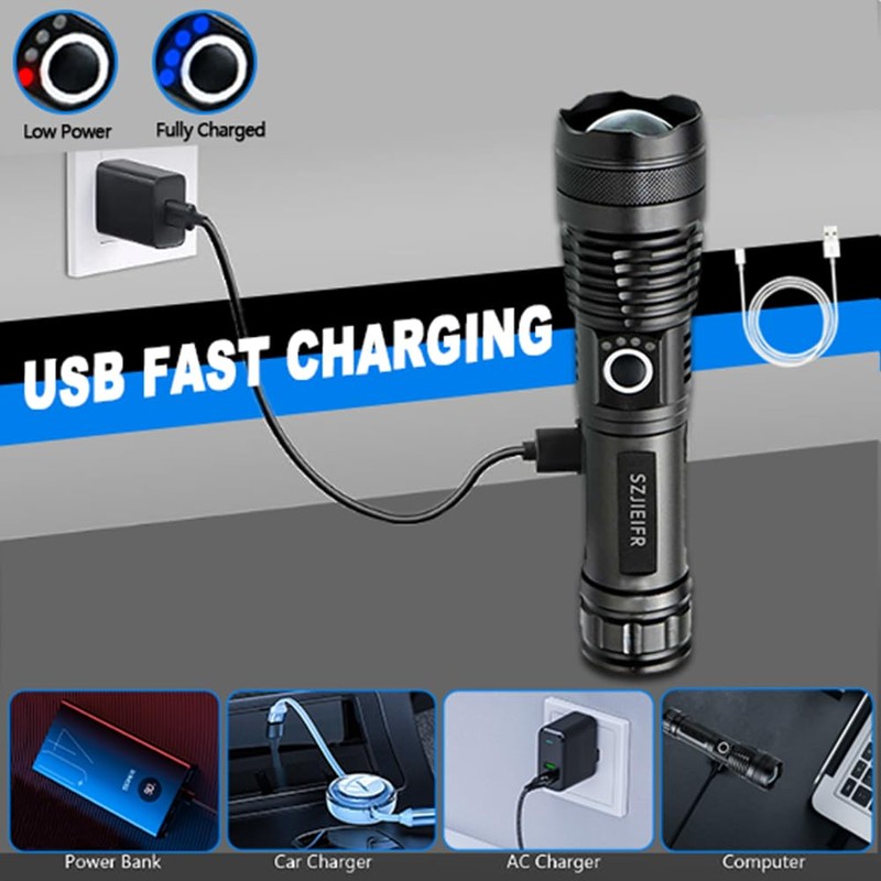 SZJIEIFR LED 18650 Flashlight Tactical Flashlights Rechargeable LED Flashlight, 5