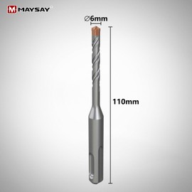 Maysay SDS Plus Hammer Drill Bit 6 x 110 mm with 4 Carbide Cutting Edges Professional Concrete Drill Bit for Stone, Concrete, Wood, Brick and Tiles