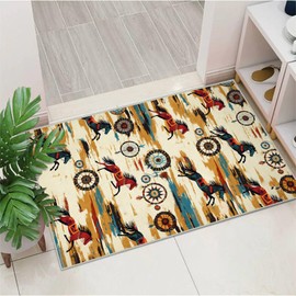 Western Horse Area Rug Washable 2x3 Rugs for Living Room Bedroom Cowboy Dream Catcher Non-Slip Soft Floor Navajo Tribal Large Carpet for Office Entryway Bathroom Kitchen