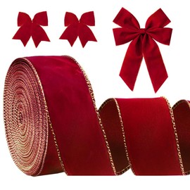 Glodecart Christmas Ribbon for Wreath Bow Wrapping Gifts, Wired Christmas Red Velvet Ribbon for Gift Wrapping Party Supplies Decoration DIY Crafts 2.5" X 30 Yards Winter Christmas Velvet Wreath Ribbon