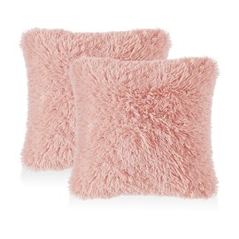 TYGFRT 2 Plush Pillowcases, Pink Cushion Cover, Fluffy Soft Pillowcase, Comfortable Square Pillowcase, Square Pillowcase (Pink, 45 * 45cm)