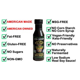 Pacific Island Soy Sauce(3 Pack), American, Fat-Free, Gluten-Free, Sugar-Free, Certified Non-GMO, NO MSG, NO Corn Starch, NO Corn Syrup, NO Preservatives, Naturally Fermented, Less Sodium
