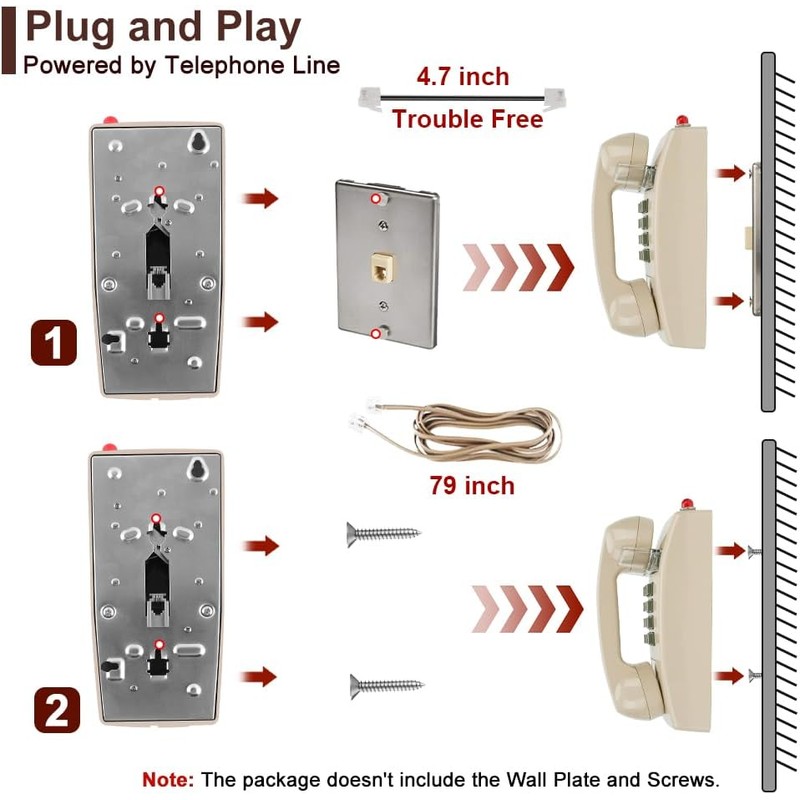 Traditional Wall Phone Metal Bell,Classic 2554 Wall Telephone (Hearing Aid