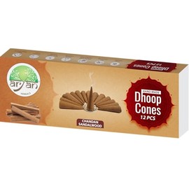 Aryan Herbals Handmade Incense Cones, Low Smoke, Made from Herbals Oils, No Charcoal, Long Lasting, Biodegradable- Best for Puja, Meditation & Aroma Therapy (Pack of 1 (12 Cones), Sandalwood)