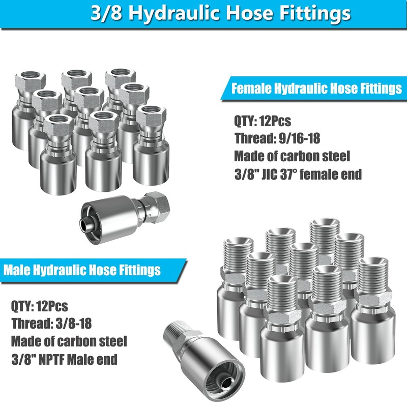 24PCS 3/8" NPTF Male & 3/8" JIC 37° Female Hydraulic