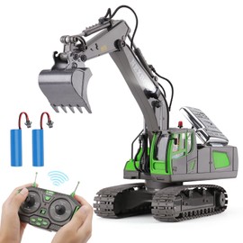 PREBOX Remote Controlled Excavator Toy for Children - RC Excavator with Metal Shovel, 680° Rotation, Light and Sound Effects, Christmas Birthday Gift Boy 6 7 8 9 10 11 12 Years