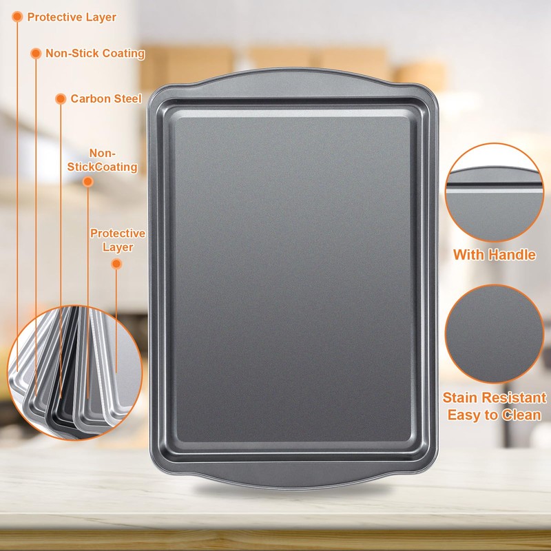 BEWOS 2 PCS Carbon Steel Cooking Trays for Oven –34×23.3×2.2cm