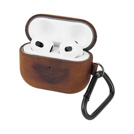 Leather Case Cover for AirPods 3, Genuine Oil Wax Crazy Horse Cowhide Leather Case Cover for AirPods 3, Handcrafted Fully-Wrapped Genuine Leather Earphone Case,Dark Brown
