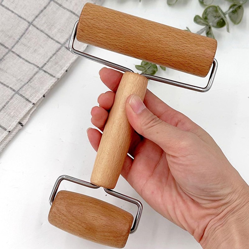 1 Rolling Pin with Two Ends, 1 Dough Cutter, Wooden