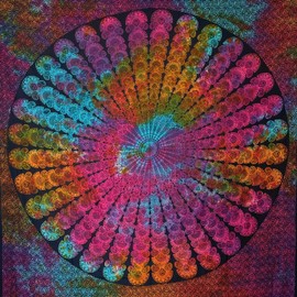 MOMOMUS Mandala Tapestry Hippie, Boho or Psychedelic XXL - Tie-Dye, 100% Cotton, Unique Pattern - Multicoloured, 210 x 230 cm