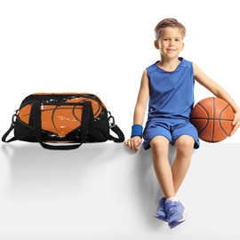 Heart Shape Basketball Sports Pattern Gym Duffle Bag for Kids,Sports Bag for Teens Boys & Girls Small Waterproof Overnight Weekender Carry School Practice Travel Bag