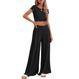 Famulily Workout Sets for Women 2 Piece Crop Top High Waist Pants Sweatsuits Gym Yoga Outfits Fitness Sportswear Tracksuits Black M