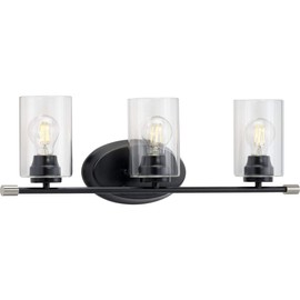 Progress Lighting Riley Collection 3-Light Clear Glass Modern Bath Vanity Light Matte Black