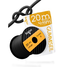 fuxton® Rubber Cord (4 mm x 20 m), Expander Rope, Rubber Lead, Bungee Cord Marine, Tension Rubber, Sold by the Metre, Black