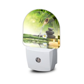 AOWULA Spa Night Light,Meditation Bamboo Stones Flow Water Theraphy Night Lights Plug into Wall, Dusk to Dawn Sensor LED Lamp 0.5W for Boys/Girls/Women/Men Decorations Room 0.5W Sleep Friendly