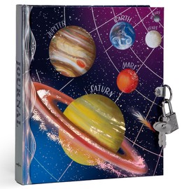 eeBoo: Space Journal - Includes Lock & Keys, 176 Lined Pages, Stetch & Take Notes, 6.25 x 5.5, Foil Cover Solar System-Themed Diary, Kids & Teens