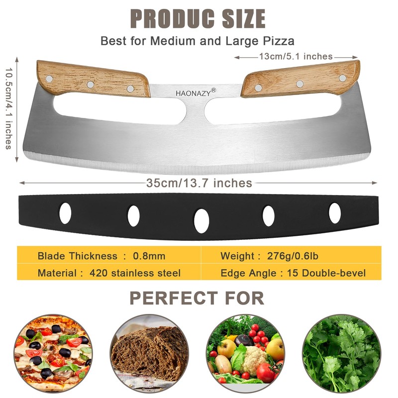 HAONAZY Sharp Pizza Cutter Rocker 14 inch with Double Handles