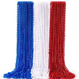 JOYIN 72 Pcs July 4th Bead Necklaces, Red White Blue Patriotic Beads Necklace, July 4th Parade Throws Bulk, Metallic Necklace for Kids Adult, Dress Up Accessories, Independence Day Party Favor Supply