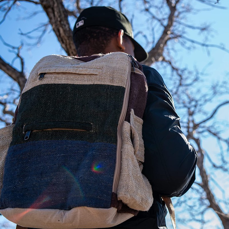 Large Hemp Backpack Multi 8 Functional Pocket Bag - Eco