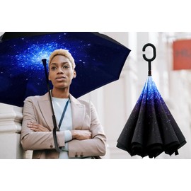 MRTLLOA 40/49/56 Inch Oversize Windproof Inverted Reverse Upside Down Umbrella, Golf Size Rain Umbrella, Double Layer, C-Shaped Handle for Men, Women and Kids(Starry Sky, 49 Inch)