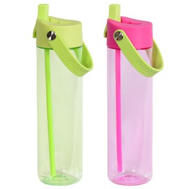 Elemental Splash Water Bottle with Straw - BPA-Free Tritan Plastic Reusable Water Bottle with Strap - Leak-Proof Water Bottle for Travel, Gym and Sports - Lime & Dragon Fruit - 26oz (2 Pack)
