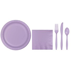 Baxters Party Bundles Bulk, Lavender, 50 Count Paper Luncheon Napkins, 48 Count Premium Sturdy 9 Inch Paper Plates, Heavyweight Plastic Cutlery for 48 People, Box of 242