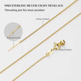 TINGN 925 Sterling Silver Necklace Box Chain for Women 0.8mm Thin & Durable Link Italian Chain 14-24 Inches Cable Snake Rope Necklace Perfect for Pendants Layering Stacking