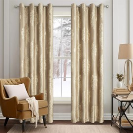 VOGOL Brown Extra Wide Grommet Curtains, 60 x 106 Inches European Style Thermal Insulated Drapes for Dorm Room, Retro Floral Print Velvet Curtain for Laundry Room, 2 Panels