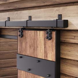 Easelife 10FT Exterior Sliding Barn Door Hardware Kit, Box Rail Track, 450lb Capacity, Black Weather-Resistant Steel, Wall Mount System for Outdoor Use, Fit Single 60in Door