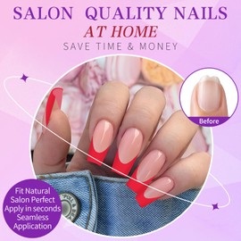 Lifextol 216PC Red French Tip Press on Nails medium Fake Nails Press ons with 10*Adhesive Tabs, Pink Square Acrylic Nails Press on Nails French Tip Nails False Artificial Fingernails Stick on Nails