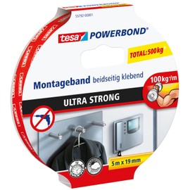 tesa tesa Powerbond ULTRA STRONG - Doppelseitiges, extra starkes Montageband zur permanenten Befestigung im Au?en- und Innenbereich - 5 m