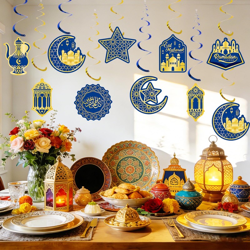 30Pcs Ramadan Mubarak Decorations for Home Eid Mubarak Hanging Swirl
