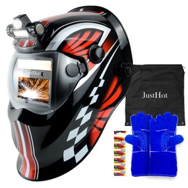 JustHot Welding Helmet Auto Darkening Welding Hood Solar Powered True Color Welding Mask 4/9-13 Adjustable Shade for Tig Mig Arc Weld Plasma Cut Grinding (JH-AK02)
