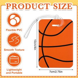 Fuyoooo 12 Pcs Luggage Tags Travel Suitcase Labels ID Label for Gear Bag, Plastic Backpack Tag Gifts for Players, 4" x 2.75"(Basketball)